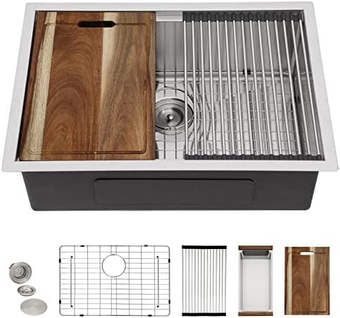 27 Undermount Kitchen Sink - Fulorni 27"x19" Kitchen Sink Ledge Workstation Under Counter 16 Gauge 304 Stainless Steel Single Bowl Basin by FULORNI