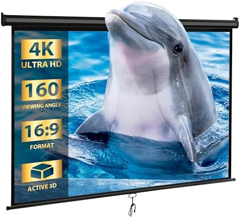 SUPER DEAL 80'' 16:9 HD Projection Screen Foldable Anti-Crease Portable Projector Movie Screen Manual Pull Down for Home Theater Presentation Education Outdoor Indoor Public Display, Black by Superdeal