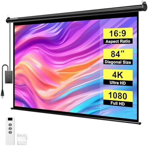 VIVOHOME 84 Inch 16:9 Motorized Projector Screen, Black by VIVOHOME