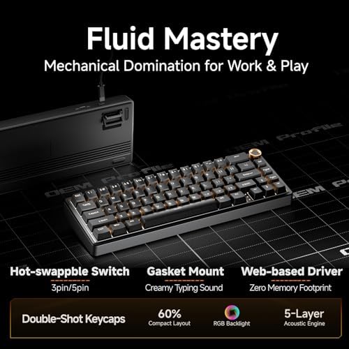 DIERYA DK68E 60% Mechanical Gaming Keyboard, Hot-Swappable, Wired, Black - Image 2