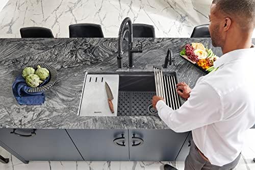 Ruvati 33-in Black Granite Undermount Workstation Kitchen Sink - RVG2302BK - Image 4