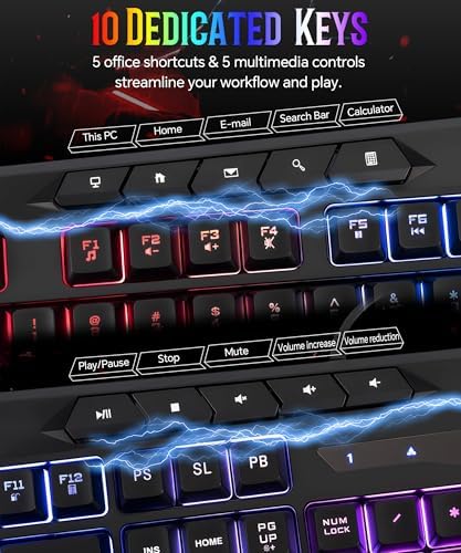 Light Up Gaming Keyboard Wired for PC PS5 Computer, USB Plug & Play, Quiet - Image 3