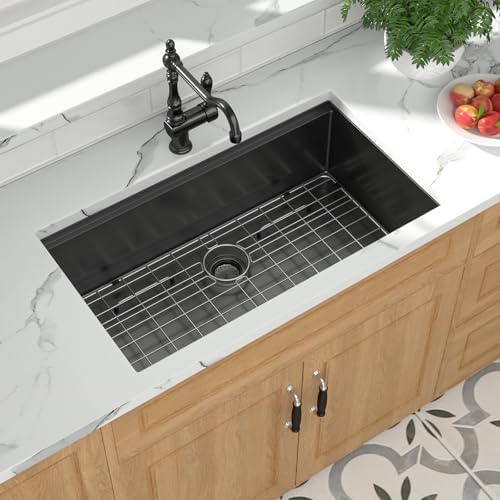 Mocoloo Black Undermount Kitchen Sink - 30x19 Kitchen Workstation Sink 16 Gauge Black Stainless Steel Single Bowl Handmade 30 Inch Undermount Ledge Workstation with Single Track - Image 3
