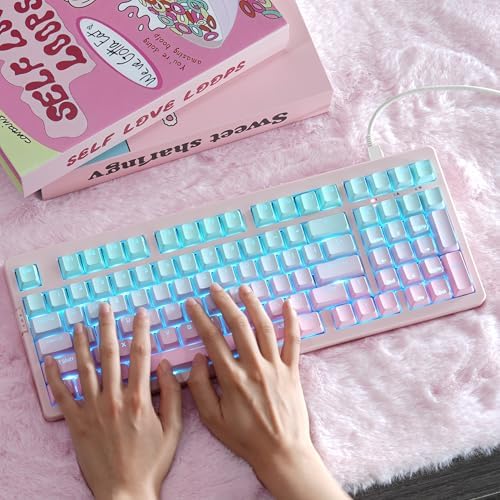 ZORNHER ZH980 Mechanical Keyboard,95% Pink & Blue Creamy Keyboard with Number Pad,Gaming Keyboard Full Size,Shine Through PBT Keycaps,Creamy Sounding Linear Switches - Image 2
