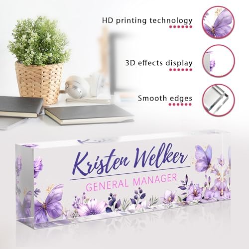 Custom Office Name Plate for Desk - Desk Name Plate Personalized Gifts for Coworkers, Boss, Employees, Teacher, Nurse - Office Desk Decor for Women Men - Employee Appreciation Gifts (Purple Garden) - Image 5