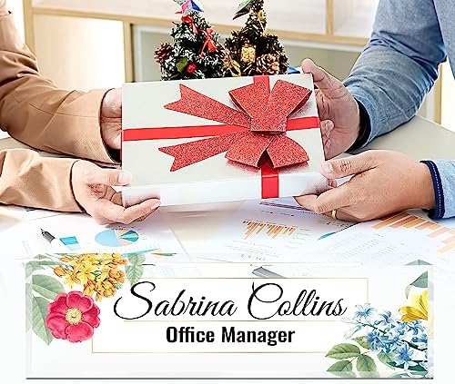 Name Plate for Desk, Desk Name Plate Personalized, Blue Office Decor for Women Men, Acrylic Desktop Accessories, Office Gifts for Boss Nurse Teacher Coworker, Employee Appreciation Gift (Flowers B) - Image 5