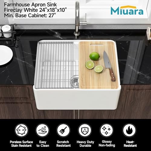 Miuara 24 x 18 Inch Small Apron Front Farmhouse Workstation Kitchen Sink - Image 2