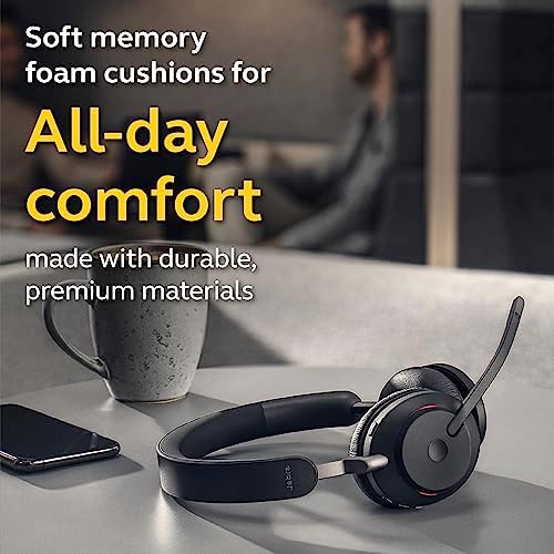 Jabra Evolve2 65 UC Wireless Headphones with Link380a, Stereo, Black – Wireless Bluetooth Headset for Calls and Music, 37 Hours of Battery Life, Passive Noise Cancelling Headphones - Image 6
