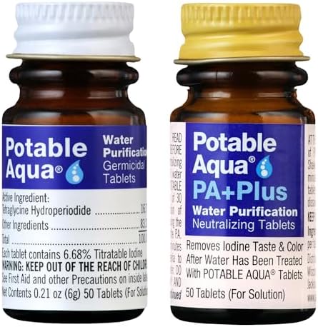 Potable Aqua Water Purification Tablets With PA Plus - Two 50 count Bottles by Potable+Aqua