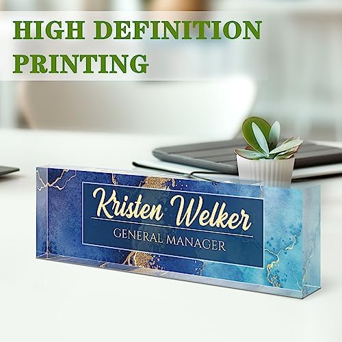 Name Plate for Desk, Desk Name Plate Personalized, Blue Office Decor for Women Men, Acrylic Desktop Accessories, Office Gifts for Boss Nurse Teacher Coworker, Employee Appreciation Gift (Blue Coast) - Image 3