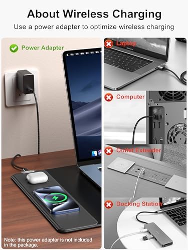 TopMade Mouse Pad with 15W Fast Wireless Charging, 31.5"x15.75" XXL Large Gaming Waterproof Desk Pad with Ultra-Smooth Surface, Non-Slip Base, Computer Desk Mat for MacBook, PC, Laptop, Black - Image 5