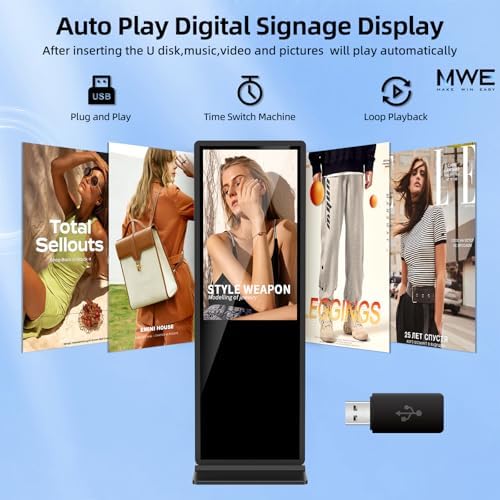 65 Inch 4K Touchscreen Digital Signage,Indoor Floor Standing Digital Kiosks & Interactive Displays,Commercial Advertising LCD Totem Android System Auto Media Player HDMI Input,Free Custom Logo,Black - Image 2