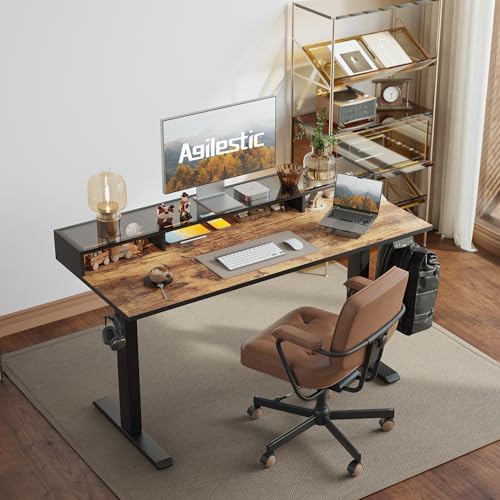 Agilestic 48*24 Inch Electric Standing Desk with Glass Shelf, Rustic Brown - Image 2