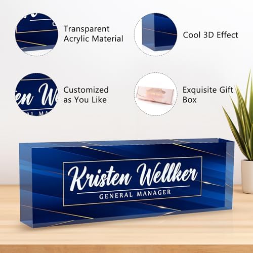 Desk Name Plate Personalized Name Plate for Desk, Office Desk Decor, 3D Style Personalized Plaque Name Plates for Desks Custom Appreciation Gifts for Boss Lady Employee Coworkers (Deep Blue) - Image 3