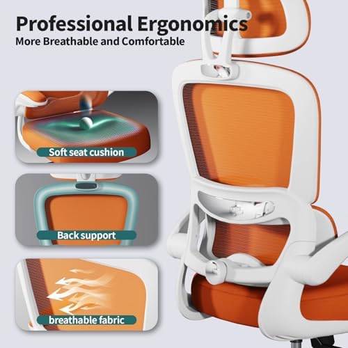 TRALT Office Chair Ergonomic Desk Chair with Lumbar Support Orange, 1 - Image 3