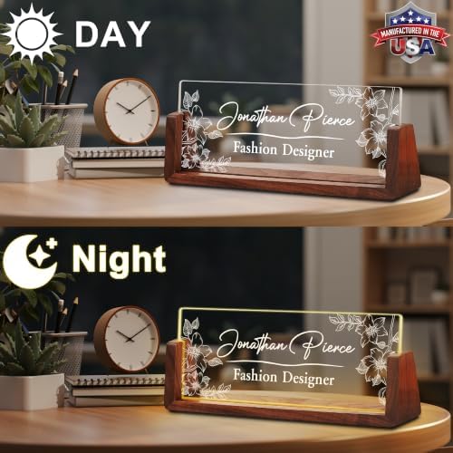 Custom Name Plate for Desk with LED Walnut Frame, Office Desk Decor - Image 3