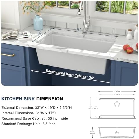 Lordear 30 White Undermount Kitchen Sink Granite Composite 30x19 Inch Undermount Workstation Sinks Quartz Gloosy White Single Bowl Sink - Image 6