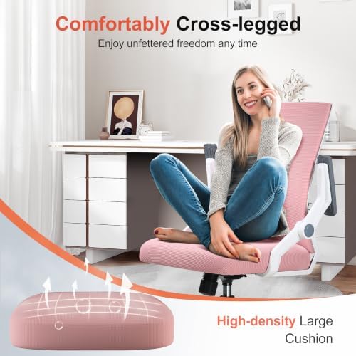 GTPLAYER Ergonomic Office Chair with Flip-up Armrests Executive Computer Chair for Home Office, Breathable Mesh & Comfy Lumbar Support, Pink - Image 6