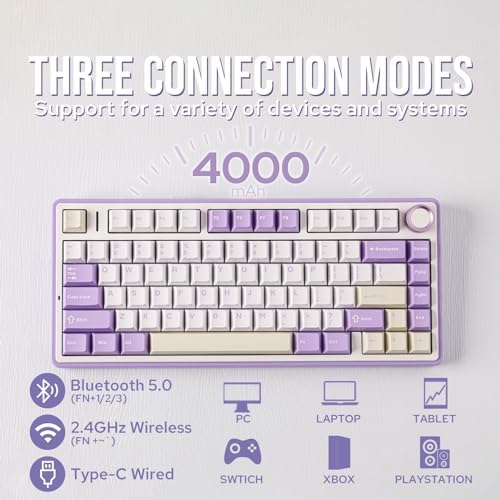 EPOMAKER x Aula F75 Gasket Mechanical Keyboard, 75% Wireless Hot Swappable Gaming Keyboard with Five-Layer Padding&Knob, BT/2.4GHz/USB-C, RGB (Purple, LEOBOG Reaper Switch) - Image 3