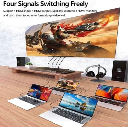 4k Video Wall Controller 4X4 Matrix Switch Splitter 4 HDMI in 4 HDMI Out Switcher 3.5mm Output Audio Support Auto Switching IR Remote RS232 180° flip 12 Splicing Modes 2x2 1x2 1x3 1x4 2x1 3x1 4x1 etc - Image 2