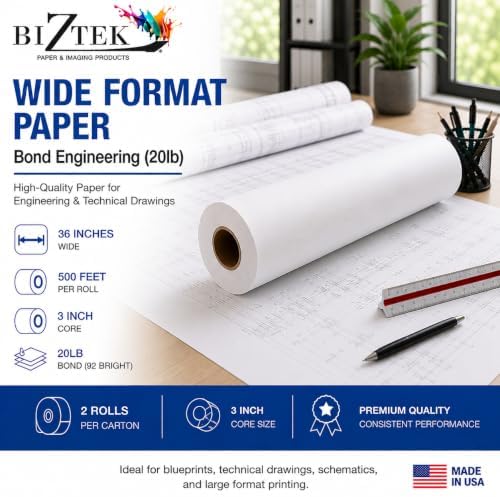 Wide Format Paper Bond Engineering Rolls (2 Rolls, 36 In x 500 Ft) - Image 4