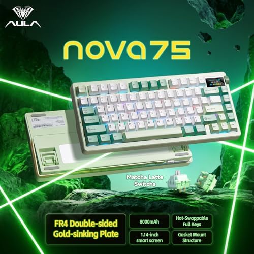 Aula Nova75 Mechanical Gaming Keyboard,Wireless Green Keyboard with Knob - Image 2