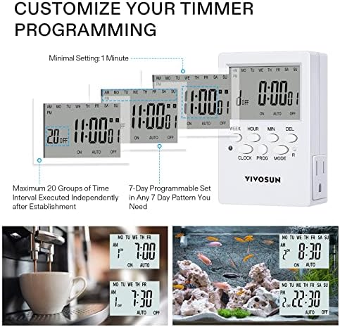 VIVOSUN AeroLab THB1S Wireless Bluetooth Hygrometer Thermometer Indoor and 7 Day Programmable Digital Timer with Dual Outlet, 20 On/Off UL Listed Heavy Duty Plug-in Outlet Timer with Countdown Setting - Image 3