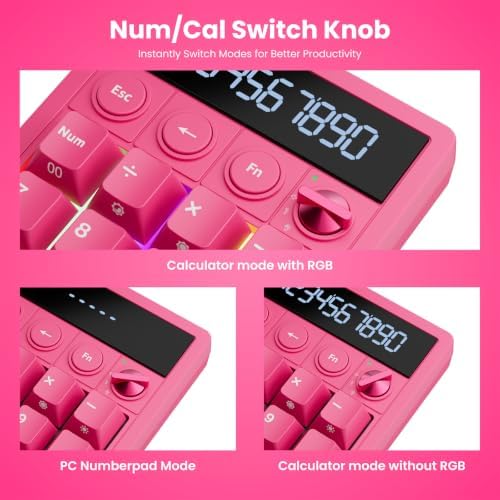 RK ROYAL KLUDGE M20 Wireless Number Pad, Mechanical Numpad with LCD Display, PC Numpad & Calculator Modes, Programmable Numeric Keypad, Bluetooth/2.4G/Wired, RGB Hot-Swappable for Win/Mac - Image 3
