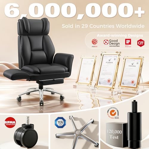 Big and Tall Office Chair, Flip Armrests for Pets & Cross Legged Sitting, Ergonomic Leather Executive Desk Chair with Foot Rest, High-Back Reclining Computer Chairs for Home Office Gaming, Black - Image 3