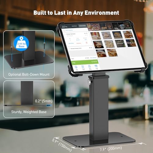 AboveTEK Anti-Theft iPad Kiosk Stand, 360 Rotation & Adj. Height 8.3"–13.4", Heavy-Duty Steel & Aluminum, Fits 9.7"-13" Tablets, Security Retail POS Tablet Stand for Business & Commercial Use - Image 7