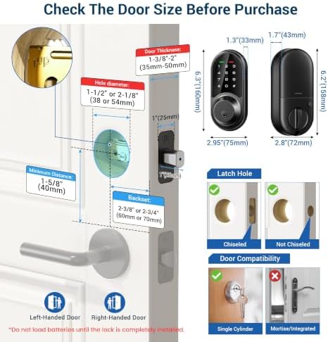 Veise RZ06 Smart Lock for Front Door with App Control, Matte Black - Image 6