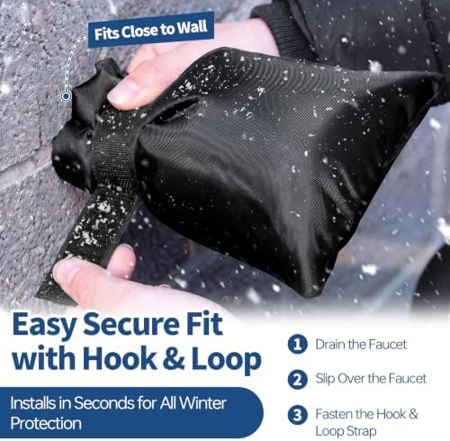 Outdoor Faucet Cover for Winter, 3M Thinsulate Spigot Cover for Winter Freeze Protection, Waterproof, 10" H x 6.3" W Outside Hose Bib Insulated Covers for Wall Taps, 4 Pcs Faucet Socks - Black - Image 4