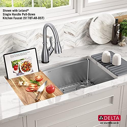 DELTA FAUCET 95B932-32S-SS Lorelai Workstation Kitchen Sink Undermount Stainless Steel Single Bowl with WorkFlow Ledge and Chef’s Kit of 6 Accessories - Image 4
