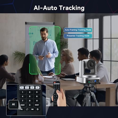 4K PTZ Camera AI Auto Tracking 3X Optical Zoom 92° Wide View Angle,USB 3.0 and HDMI Conference room Camera 4K Work with Zoom OBS Teams YouTube,Facebook for for Church, Worship, Education, Conferences - Image 4