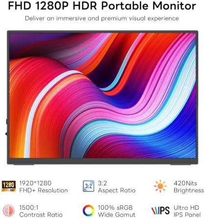 10.5" Portable Monitor with Smart Cover 1280P HDR Travel Monitor for Laptop - Image 3