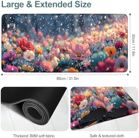 Spring Flowers Gaming Mouse Pad 31.5"x11.8" Large Extended Pad Desk Mat Anti-Slip Rubber Base & Durable Stitched Edges for Gamers Smooth Mouse Pad Writing Surface for Desk Office/Home - Image 2