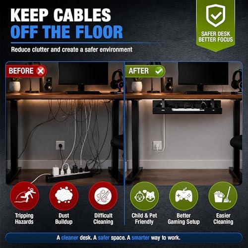 DeskNest Under Desk Cable Management Tray 23.6" – Steel Wire Cable Holder Organizer for Work from Home, Office & Gaming Setup - Image 3