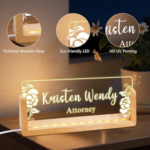 Ships Next Day, Custom Name Plate for Desk - Business Light Up Acrylic Desk Name Plate Personalized Elegant Office Gift for Boss Coworker Teacher Employee Appreciation Gift, Office Decor for Women Men - Image 2