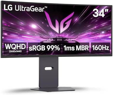 LG 34G600A-B 34-inch Ultragear WQHD (3440 x 1440) Curved Gaming Monitor 160Hz, AMD FreeSync Premium, HDR10, Built-in Speaker, Reader Mode, HDMI 2.1, DisplayPort, Tilt/Height/Swivel Stand, Black by Unknown