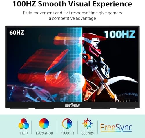 InnoView Portable Monitor 18.5 inch 100HZ 120% sRGB, 1080P FHD IPS Large Portable Monitors for Laptop USB C HDMI HDR Travel Monitor with Kickstand Mac PC Xbox PS4/5 Switch - Image 3