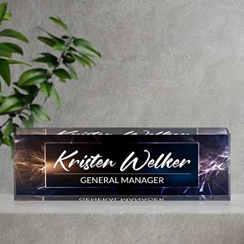 Personalized Desk Name Plate, Custom Acrylic Glass Name Plates for Desks, Office Desk Decor Nameplate, Desk Accessories, Teacher Boss Coworkers Employee Appreciation Gift (Modern Deep Blue) - Image 5