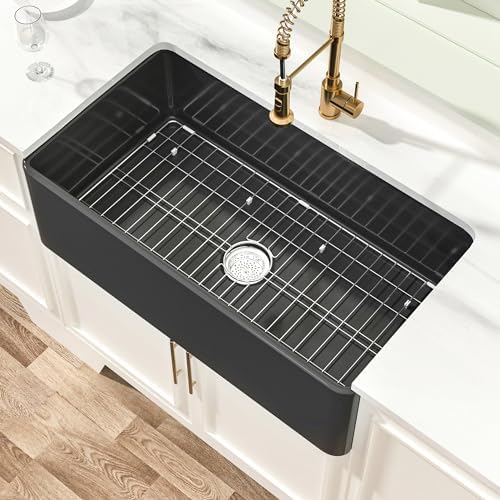 Miuara Farmhouse Sink 33 x 18 Inch Black Fireclay Apron Front Kitchen Sink by Miuara