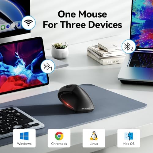 TECKNET Ergonomic Mouse, 4800 DPI Wireless Bluetooth Vertical, 3-Device - Image 2