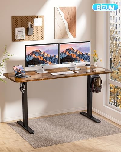 BIZUM Electric Standing Desk 63 x 24 Inch Computer Desk-Gaming Desk Rustic Brown Home Office Desks Height Adjustable Memory Stand Up Computer Workstation - Image 2