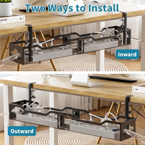 Under Desk Cable Management Tray Black, Litwaro Cable Management Under Desk No Drill, 25'' Cable Tray with Clamp for Wire Management, Cord Organizer for Office, Home - No Damage to Table - Image 5