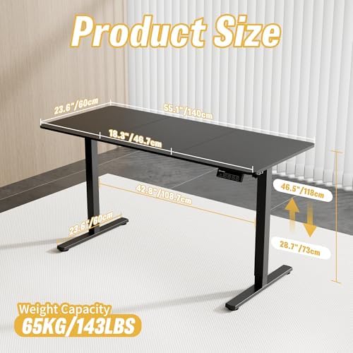 55"x24" Standing Desk, Height Adjustable Sit-Stand Home Office, Black - Image 3