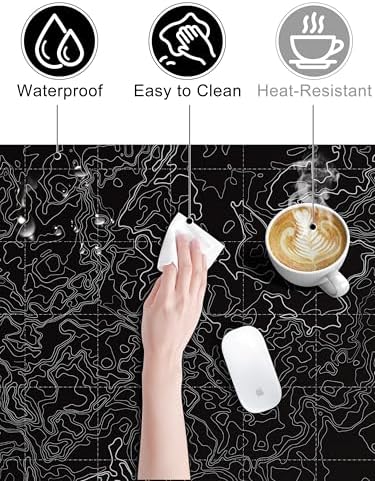 Mouse Pad with Wireless Charging, Large Desk Mat, Black Topographic Map #3 - Image 6