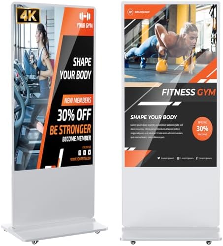 65 inch Indoor Digital Signage 4K LCD Screen IPS Floor Standing Digital Kiosks Interactive Displays with WiFi HDMI/USB Input Auto AD Player, Android OS White by Homepage