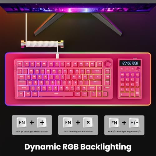 RK ROYAL KLUDGE M20 Wireless Number Pad, Mechanical Numpad with LCD Display, PC Numpad & Calculator Modes, Programmable Numeric Keypad, Bluetooth/2.4G/Wired, RGB Hot-Swappable for Win/Mac - Image 6
