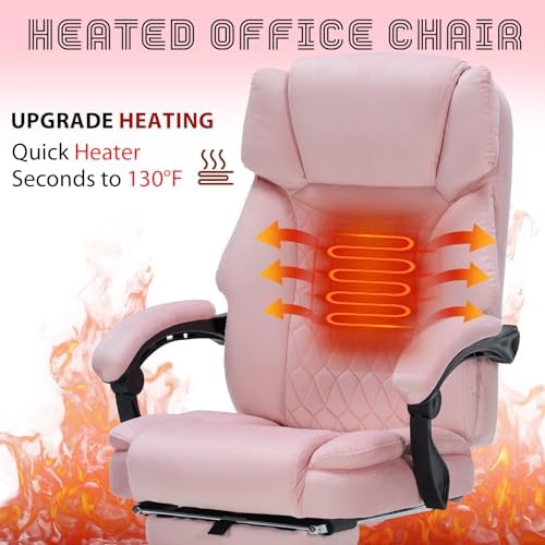 Massage Office Chair with Foot Rest 6 Points Vibration and Heat Home Office Desk Chairs for Heavy People 400lbs Reclining Managerial Chairs Ergonomic Executive Chair (Pink) - Image 5